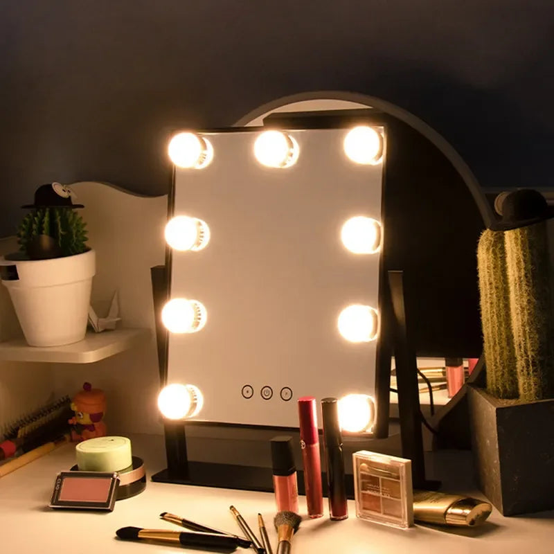 Vanity Hollywood Makeup Mirror with 9 LED Bulbs 3 Color Lighting Dimming Touch Control 360°Rotation for Dressing Room & Bedroom