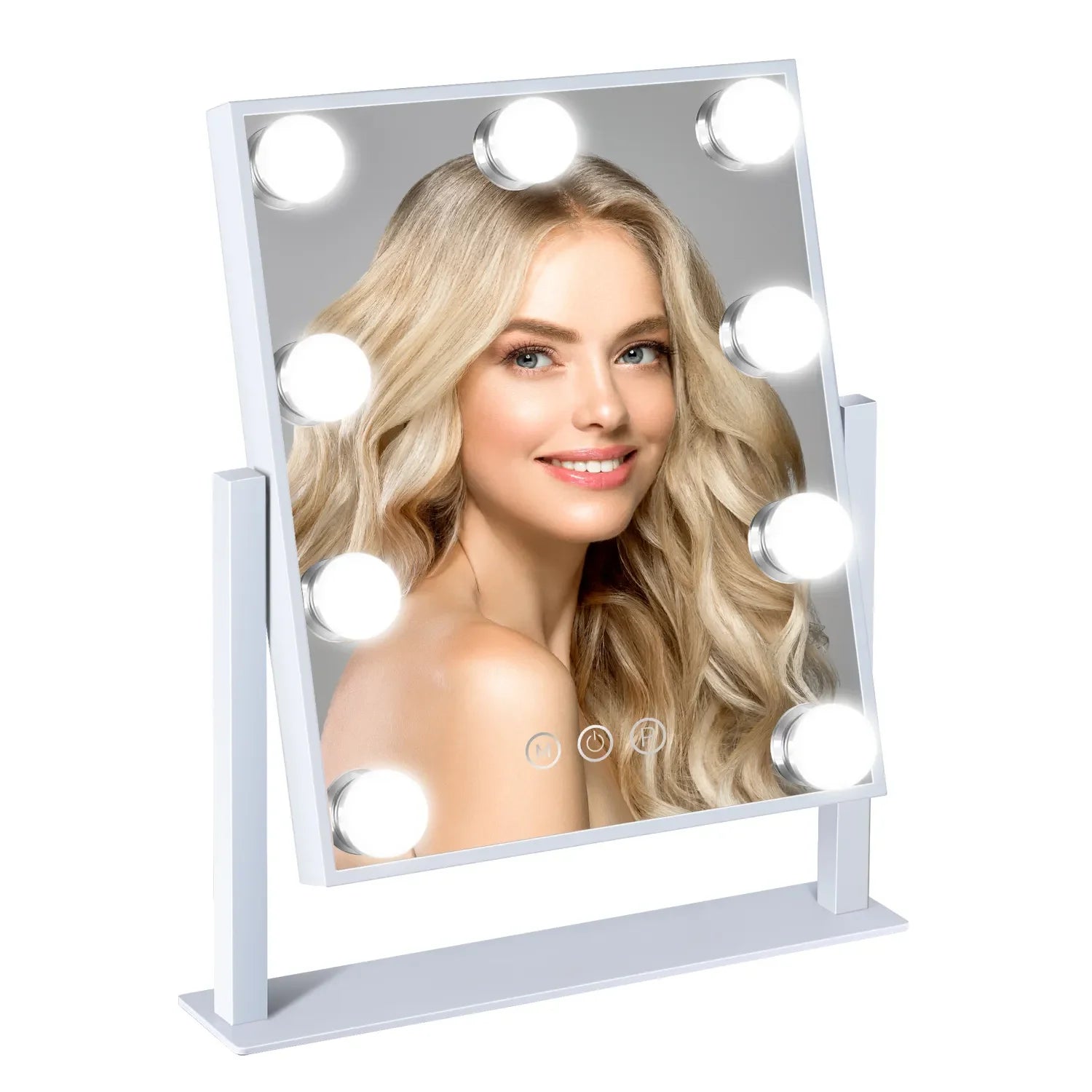 Vanity Hollywood Makeup Mirror with 9 LED Bulbs 3 Color Lighting Dimming Touch Control 360°Rotation for Dressing Room & Bedroom